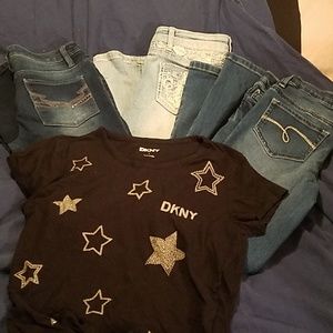 Three pairs little girls size 12 skinny jeans